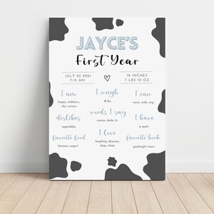 Signe d'étape marquante vache sacrée, je suis un garçon, modèle de toile impression vache, téléchargement immédiat modifiable, signe première année de bébé, décoration de fête