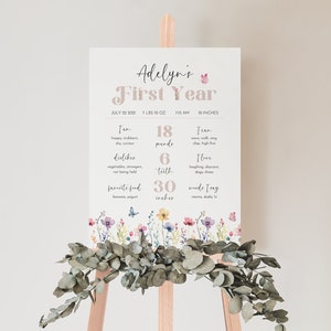 Nossa pequena placa de marco de flores silvestres, sinal de marco de primeiro aniversário, pôster de marco de primeiro aniversário de flores silvestres, marco de bebê de um ano