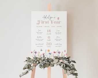 Our Little Wildflower Milestone Board, First Birthday Milestone Sign, Wildflower 1st Birthday Milestone Poster, One Year Baby Milestone