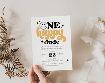 One Happy Dude Birthday Invitation, Digital One Happy Dude Editable Birthday Invitation One Happy Dude Invite Boys First Birthday Invitation