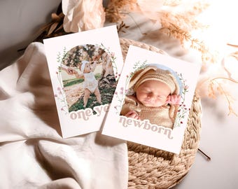 Fotos del primer año de flores silvestres, fotos de hitos de cumpleaños de flores silvestres, fotos del primer mes del bebé, pancarta de fotos mensual, foto de flor rosa