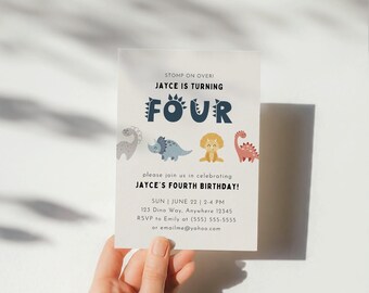 Editable Dinosaur Invitation Template, Dinosaur Birthday Invitation, Dinosaur Birthday Party Decor, Dinosaur Evite, Boho Minimalist Dinosaur