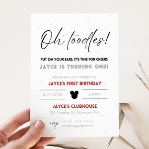 Mickey Mouse 1st Birthday Invitation, Oh Toodles Invite, Mickey Mouse Invite, Instant Download, Printable, First Birthday, Clubhouse