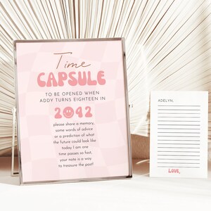 Capsule temporelle groovy rétro et cartes de correspondance assorties, hippie van imprimable Boho arc-en-ciel, 1er anniversaire, capsule temporelle groovy, modifiable