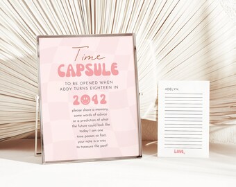 Retro Groovy One Time Capsule and Matching Note Cards, Hippie Van Printable Boho Rainbow, 1st Birthday Party, Groovy Time Capsule, Editable