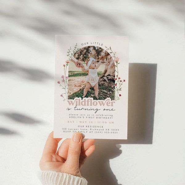 Editable Wildflower Birthday Invitation, Little Wildflower Birthday, Flower Birthday, Pink Floral Garden Party, Digital Download Boho Flower