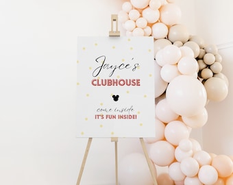 Mickey Mouse cumpleaños bienvenida signo niño, Mickey Mouse fiesta bienvenida al aire libre patio signo editable plantilla imprimible signo, descarga instantánea