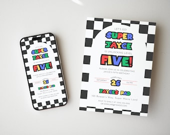 Invitación de cumpleaños de Super Mario, invitación de cumpleaños de Mario Bros, Mario Digital Evite, descarga instantánea digital, invitación de cumpleaños de Mario