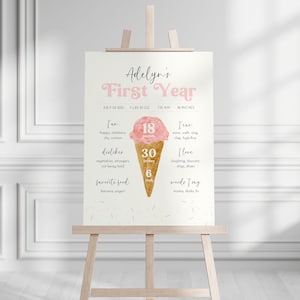 Cartel del hito del helado, 1er cumpleaños, cartel del hito del primer cumpleaños, cartel del primer año, fiesta de chicas, aquí está la primicia, descarga instantánea
