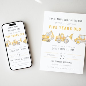 Construction Birthday Party Invitation Template, Construction Invitation, Excavator Birthday Invitation Construction Birthday Invite Any Age