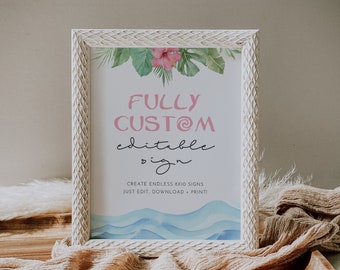 Editable Moana Party Sign, Moana Custom Party Sign, Moana Birthday Party Sign, Girls Birthday Sign, Tropical Party Theme Instant Download