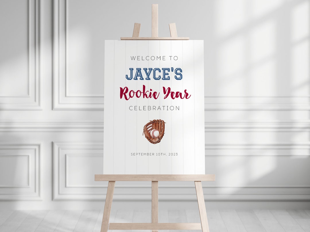 Rookie Year Welcome Sign, First Birthday Baseball Party Sign, Neutral ...