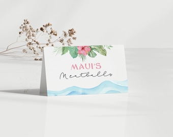 Moana verjaardag voedsel tenten, bewerkbare Moana verjaardag voedsel tent kaarten, Kids Moana Party Decor, bewerkbare tropische voedsel tent, Moana voedsel tent