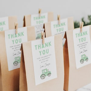 Green Tractor Favor Tag, Tractor Thank You Tag, Boy Birthday Editable Favor Tag, Farm Birthday Gift Tag, Editable Template Minimalist Tag