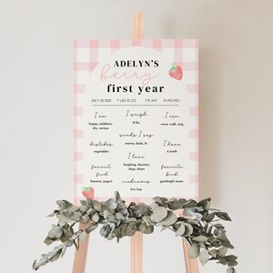 Berry First Birthday Milestone Sign, Strawberry First Year Template, Strawberry Decor, Berry Sweet, Editable Instant Download, Girl Birthday
