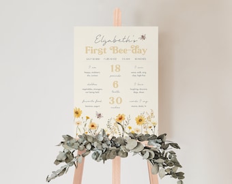 Bee verjaardag eerste jaar teken, Bee 1e verjaardag teken, 1e Bee Day mijlpaal teken, Floral Bee teken, Honey Bee teken 1e jaar verjaardag teken