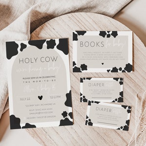 Caramba, estamos tendo um convite para bebê, convite para chá de bebê neutro, convite editável para chá de bebê de menino para impressão, modelo de convite para vaca