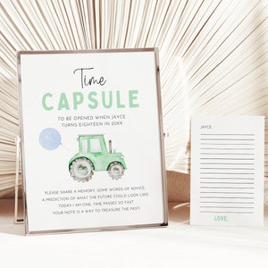 Tractor Birthday Time Capsule Template, Farm Birthday Party Time Capsule Sign, Green Tractor Party Decor, Instant Download, Time Capsule Boy