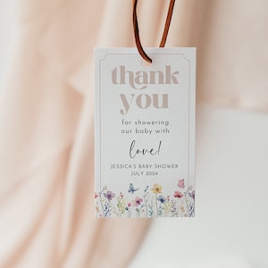 Wildflower Baby in Bloom Thank You Tag, Floral Baby Shower Favor Tag, Baby Shower Thank You Tag, Wildflower Editable Favor Tag, Flower Tag
