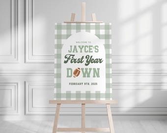 First Year Down Welcome Sign, Football 1st Birthday Sign, Boy 1st Birthday Welcome Poster, Sports Birthday Party, Editable Welcome Sign