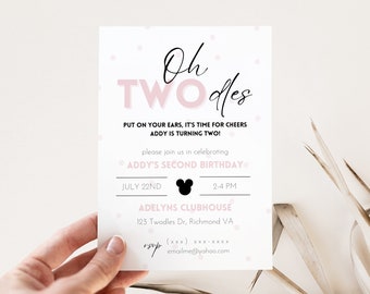 Minnie Mouse Invitation, Minnie Mouse 2nd Birthday Invitation Printable, Oh Twodles Invite, Girl Minnie Mouse Invite, Instant Download