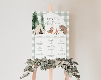One Happy Camper Milestone Sign Template, Woodland Animals Milestone Poster, Camping Birthday, Editable Sign, Woodland First Birthday
