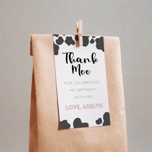 Editable Cow Birthday Thank You Tag, Holy Cow Birthday Favor Tag, Printable Cow Themed Party Label, Cow Gift Tag, Digital Download