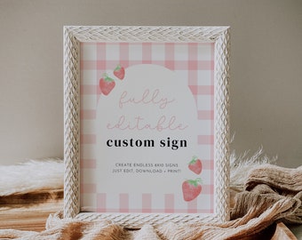 Berry First Birthday Sign, Custom Editable Sign, Strawberry Birthday Decor, Girl Birthday, Printable Instant Download, Editable Custom Sign
