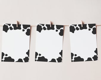 Tarjetas de borde de impresión de vaca 5x7 PERSONALIZADAS, tarjetas de impresión de vaca en blanco, plantilla editable de descarga instantánea