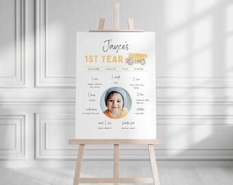 Construction Truck First Year Sign Template, Dump Truck Milestone Sign, Construction First Year Sign, 1st Birthday Excavator Milestone Sign