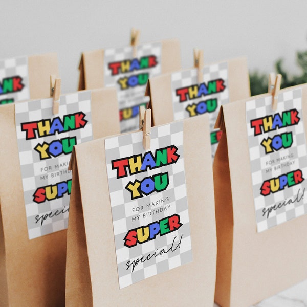 Super Mario Thank You Favor Tags, Birthday Party Printable, Mario Party Favor Tags, Editable Mario Favor Tags, Mario Thank You Tags, Instant