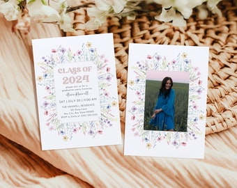 Editable Wildflower Graduation Invitation, Senior Graduate Announcement Template, Wildflower Graduation Announcement Graduation Party Invite