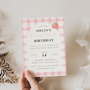 Berry First Birthday Invitation Template, First Birthday Invitation, Berry 1st Birthday, Girl Birthday, Instant Download, Editable Template
