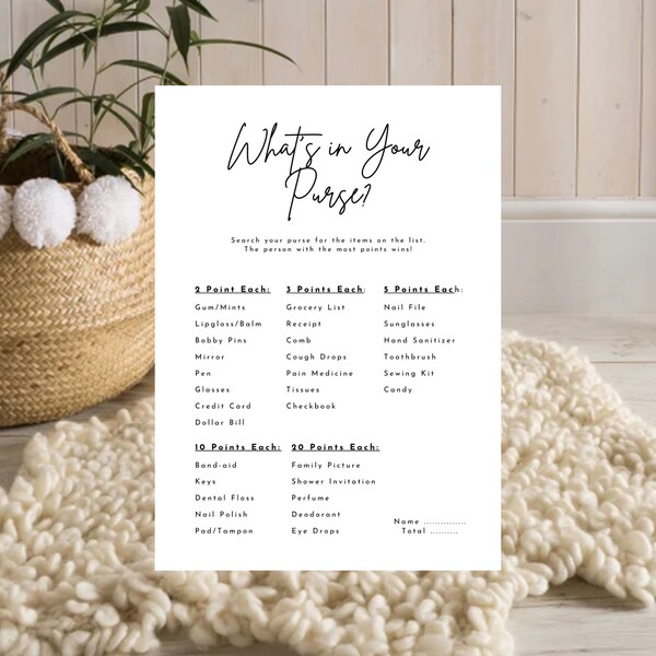 Whats in Your Purse Baby Shower Game - Etsy