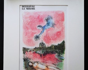 1980 Lithograph Marc Chagall Limited Edition. View of Notre Dame. Derrière le Miroir. Surrealist Art. Numbered 12/50