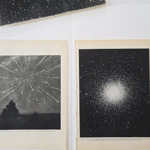 Vintage Astronomy Prints 1948 – Globular Cluster M13 & Meteor Shower – Original Book Plates – Celestial Wall Art