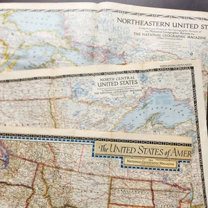 Large National Geographic Map, Circa 1940-50, USA, in English Original Version. Cartography & Geography