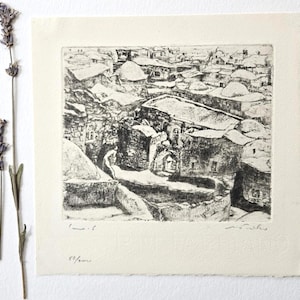 Original Signed Etching – Mediterranean City View – Classical Art, Limited Edition Print