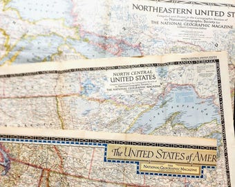 Vintage National Geographic Map 1940s-50s – USA – Original English Edition – Antique Cartography & Geography