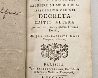 Livre médical latin 1716, Paris – Ritus et Insigniora Decreta, Faculté de Médecine, rare early medical text, antique scientific book