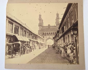 Antique Albumen Photos India Set of 4 – Hyderabad Charminar & Bashir Bagh, 19th Century
