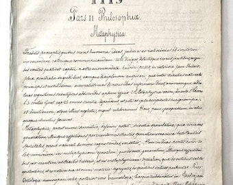 Antique double page Philosophia 1881 – Metaphysica Latin IHS – manuscript lithograph – antique paper decor