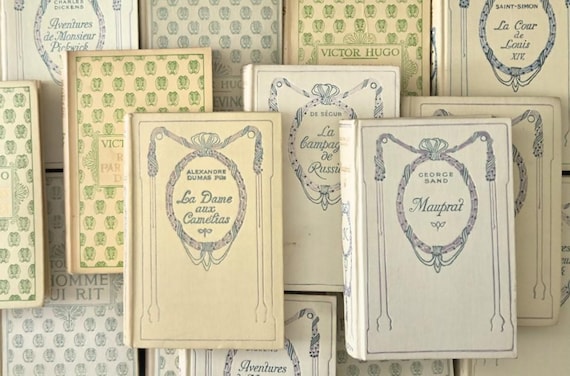 Lot de 4 livres français vintage Nelson c.1930 – Antique French Books Decor – Romantic Library – Shabby Chic – Décor bibliothèque