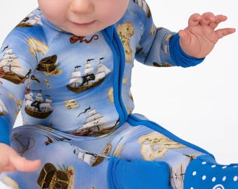 PIRATE Baby Bamboo Baby Sleepers, Bamboo Zippy Baby Pajamas, PIRATE Bamboo Sleeper, bamboo Pajamas zipper romper, nursery, gifts,Exclusive