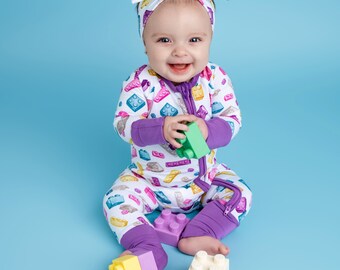 blocks Baby Bamboo Zipper Romper Pajamas–Unisex Toddler Sleepwear–Gender Neutral Baby Outfit–Newborn shower Gift–girl Day Nightwear nursery