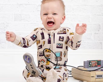 90’s Baby Bamboo Zipper Romper Pajamas–Unisex Toddler Sleepwear–Gender Neutral Baby Outfit–Newborn shower Gift–girl boy Day Nightwear