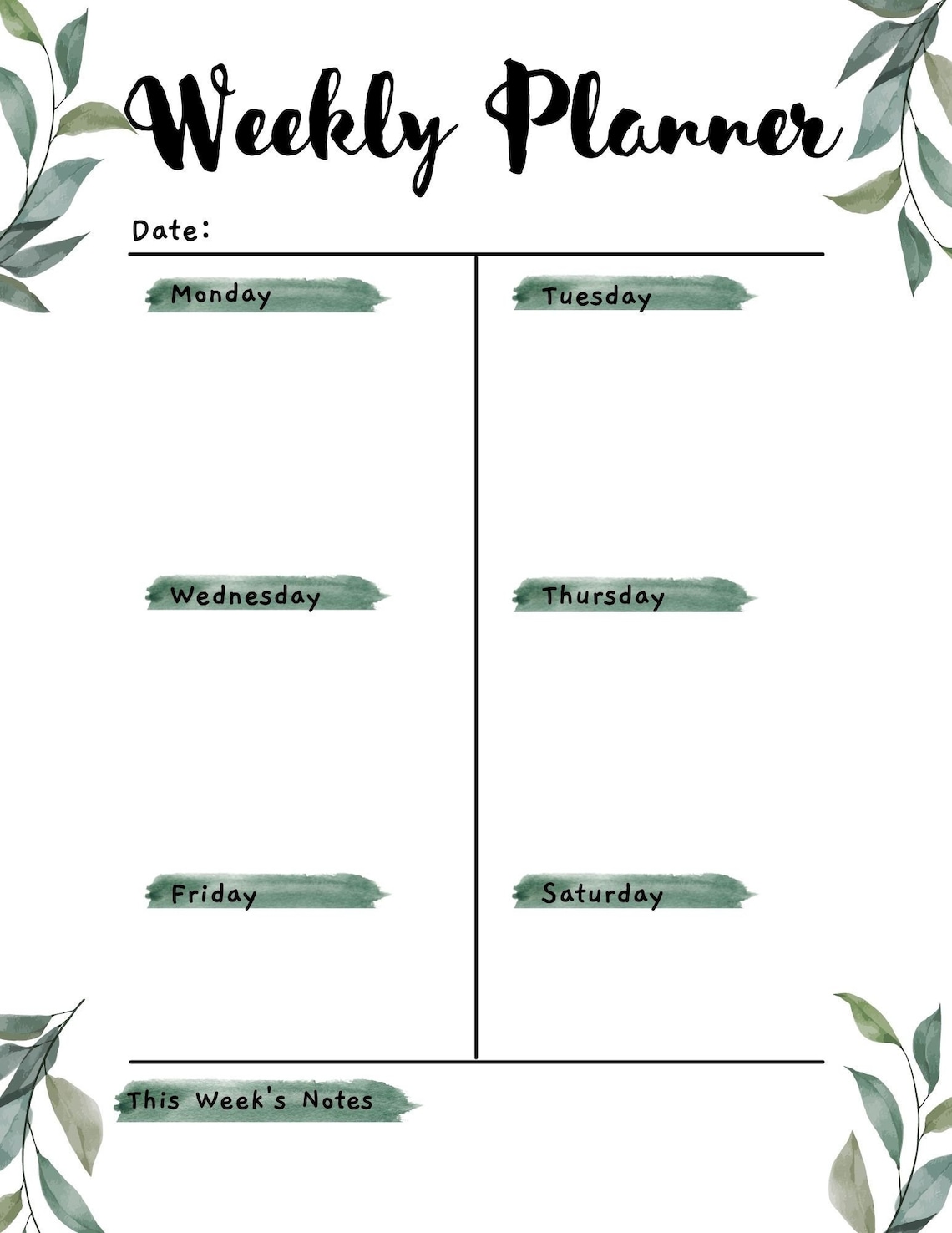 Printable weekly planner etsy