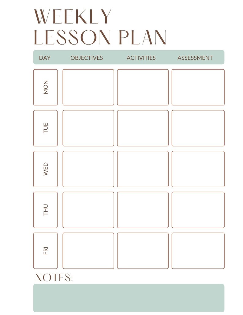 Printable Teacher Lesson Plan Etsy
