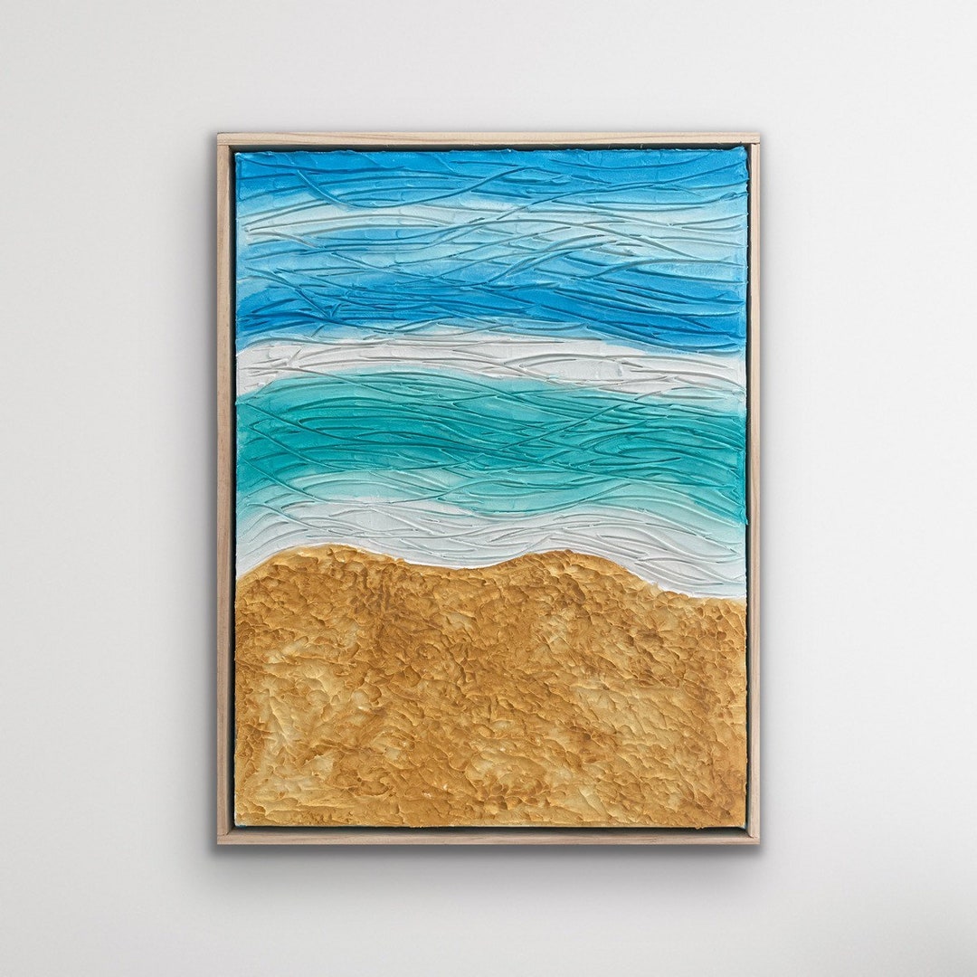 Beach Painting, Original Textured Coastal Painting, 3D Texture Wall Art, Handmade Plaster Art
