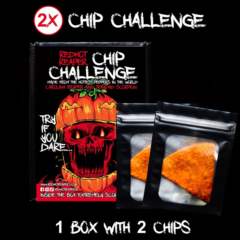 2X CHIP CHALLENGE Halloween World's Hottest Tortilla Chilli Chip